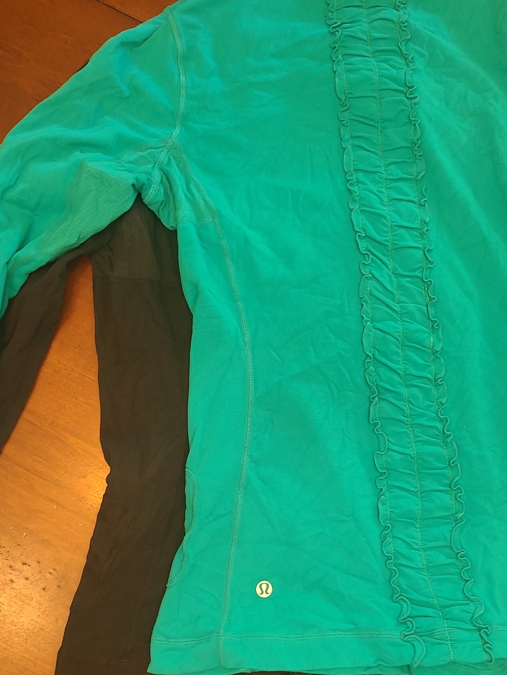 2 Lululemon Tops One Teal Green, One Black Long Sleeve Top Ruffle Detail